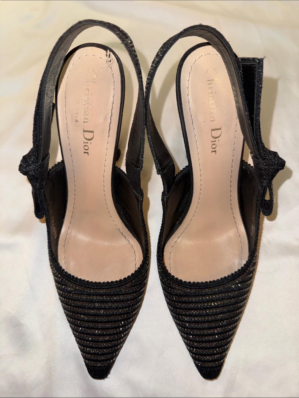 Dior Black Crystal Embellished Lurex Fabric J'adior Slingback Pumps Size 37.5 - Picture 3 of 10